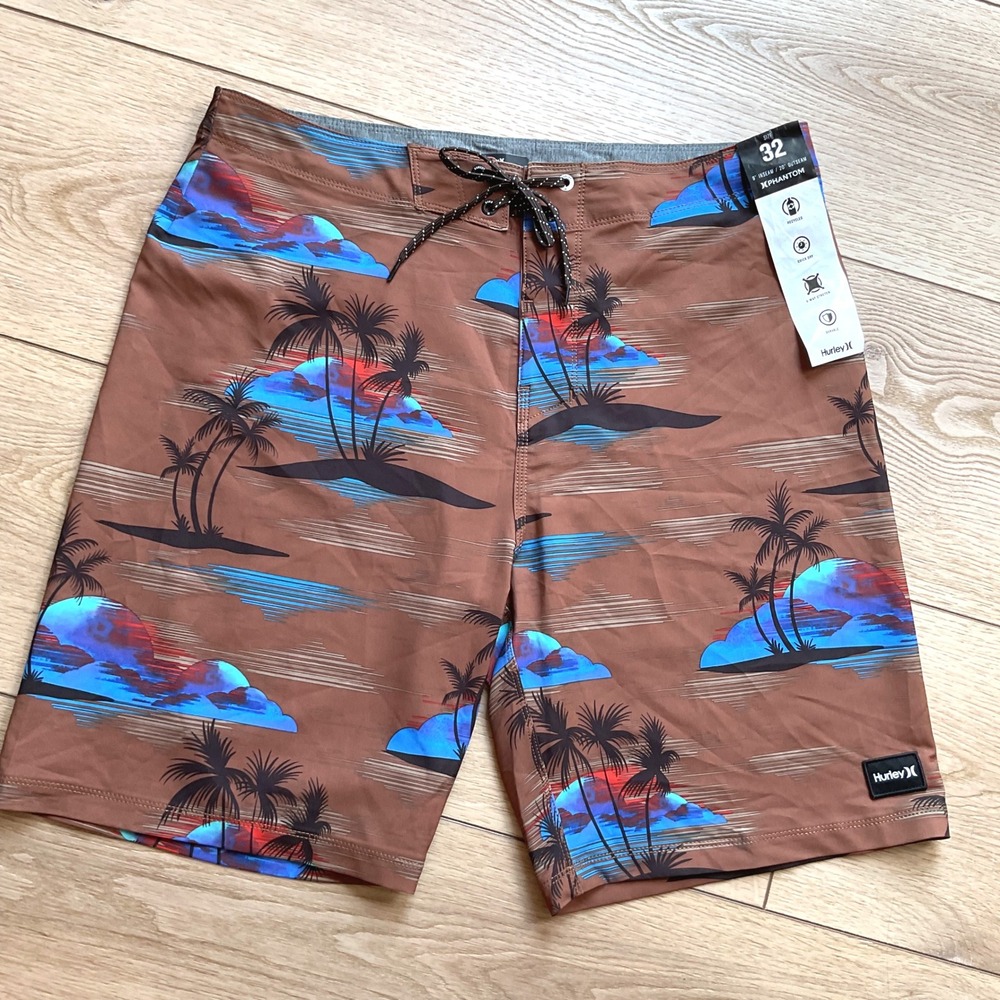 Hurley Phantom Board Shorts Tropical Print Quick Dry 4-Way Stretch Size 32 NWT‎